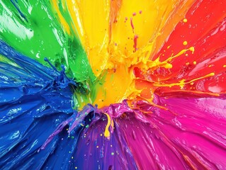 Sticker - abstract paint splash explosion vibrant rainbow colors dynamic fluid motion highresolution details energetic artistic background