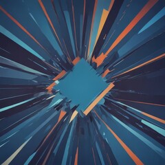 Poster - a digital art piece with a blue square in the center, surrounded by radiating orange and blue lines that emanate outwards from the square, creating a sense of depth