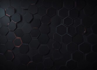 Leinwandbilder - A dark, abstract background composed of numerous hexagonal shapes in varying shades of black and orange, creating a visually striking pattern