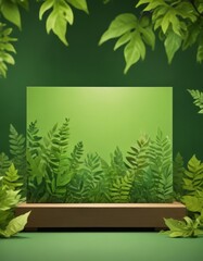 Poster - A digital illustration green screen with a lush, tropical plant scene on it, set against a dark green background with leaves and foliage