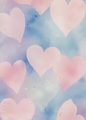 Leinwandbilder - a pattern of pink hearts against a blue and purple background, creating a soft and romantic aesthetic