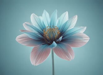 Poster - A close-up blue and pink flower with a yellow center, set against a light blue background