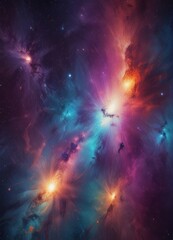Poster - a vibrant cosmic scene, featuring a swirling nebula with a mix of orange, blue, and purple hues, as well as a bright star at the center
