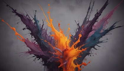 Aufkleber - a vibrant splash of color, with orange, purple, and blue paint splashing and spreading outwards, creating a dynamic and visually striking composition