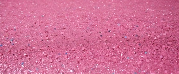 Poster - A close-up view pink glittery surface, with small, round, and irregularly shaped specks of glitter scattered across the entire frame