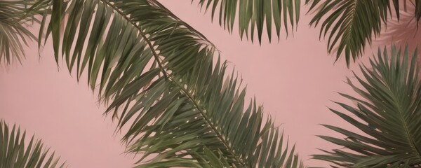 Poster - a close-up view of palm leaves against a pink background