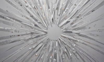 Fototapete - a close-up view white, abstract sculpture composed of numerous thin, elongated white lines radiating outwards from a central point