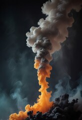 Aufkleber - A dramatic plume of smoke rising from a dark background, with a mix of orange and white smoke swirling and curling in a dynamic and captivating manner