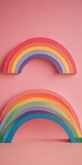 Aufkleber - Two overlapping paper cutouts rainbow are arranged diagonally against a pink background