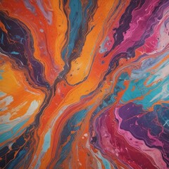 Aufkleber - an abstract painting featuring a vibrant swirl of colors, including orange, blue, purple, and pink, creating a dynamic and energetic composition