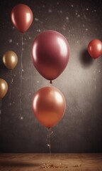 Fototapete - Pink and gold balloons float against a dark background, with one balloon slightly tilted to the left