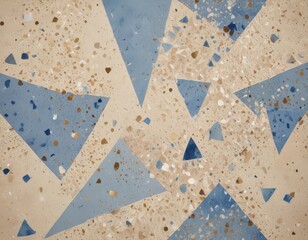 Poster - a pattern of blue and beige triangular shapes scattered across a light-colored background, creating a visually interesting and abstract design
