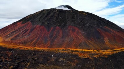 Poster - Stunning volcanic landscape with bright colors and rocky terrain, showcasing nature's power. Aerial view of iceland's geology and texture after eruption