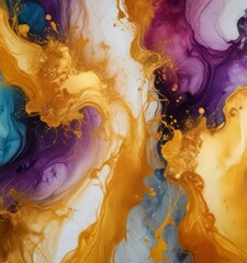 Poster - an abstract painting with swirling patterns of gold, purple, and blue colors, creating a dynamic and visually striking composition