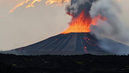 Poster - Witness the awe inspiring eruption of molten lava from a volcano, creating a massive plume of smoke and ash. Feel the power and danger of this fiery force shaping the landscape