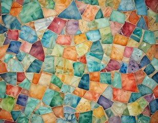 Fototapete - A vibrant mosaic of multicolored tiles, each with unique patterns and hues, creates a visually striking and abstract background