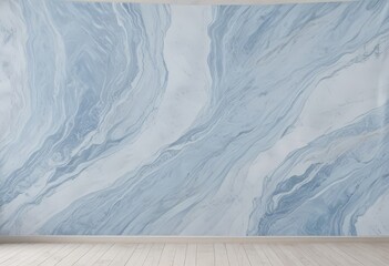 Poster - a large, abstract blue and white marble wall mural with swirling patterns and textures, creating a sense of movement and depth