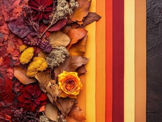 autumnal color palette showcasing rich warm hues gradient swatches of burnt orange deep red golden yellow and earthy brown