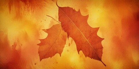 Poster - Two large maple leaves with a vibrant orange and yellow color palette are depicted against a warm, fiery background