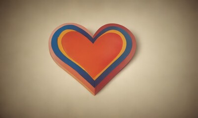 Leinwandbilder - A heart-shaped object with three concentric circles in red, blue, and yellow, set against a beige background