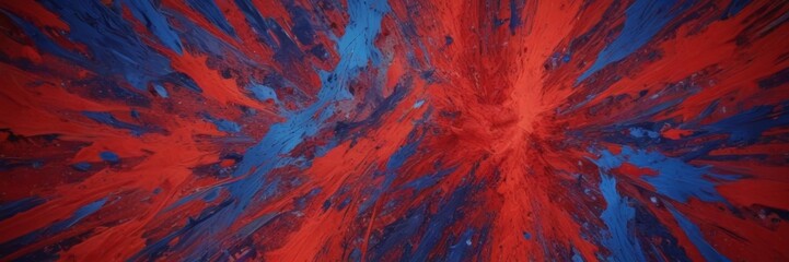Aufkleber - a vibrant abstract painting with bold red and blue splashes, creating a dynamic and energetic composition