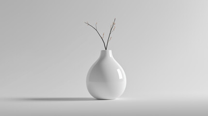 Wall Mural - Simple Serenity: A minimalist still life featuring a single white vase with delicate branches, set against a clean white backdrop.