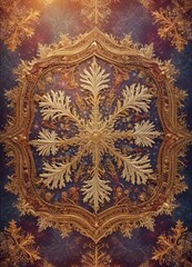 Aufkleber - an ornate, symmetrical design with a central motif snowflake, surrounded by intricate gold and purple patterns
