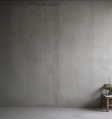 Leinwandbilder - A minimalist interior design with a concrete wall, a wooden stool, and a small plant