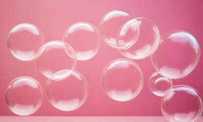 Aufkleber - A collection of transparent soap bubbles floating against a pink background