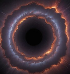 Aufkleber - a black hole at the center, surrounded by a swirling cloud of cosmic dust and gas, with a vibrant display of orange and blue hues emanating from the outer edges