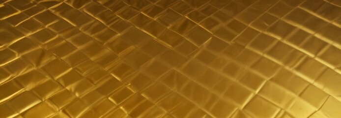 Fototapete - A close-up view shiny, golden fabric with a diamond pattern, creating a textured and reflective surface