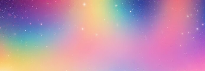Poster - a gradient background transitioning from pink to purple, with a gradient of blue, green, and yellow at the top, and a gradient of orange, red, and yellow at the bottom