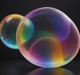 Leinwandbilder - Two transparent spheres, one with a rainbow-colored iridescent surface, are shown against a black background
