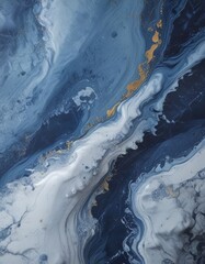 Aufkleber - a striking abstract pattern with swirling blue and white hues, accented by gold elements The pattern is dynamic, with a sense of movement and energy, creating a