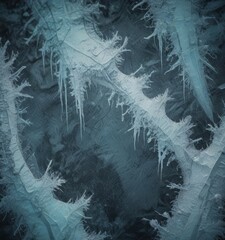 Aufkleber - a close-up view frosty, icy surface with intricate patterns and textures, captured in a dark, moody color palette