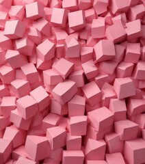 Fototapete - A close-up pile of pink foam blocks, varying in size and shape, creating a visually appealing and textured pattern