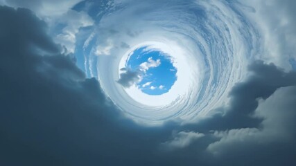 Poster - Swirling vortex of storm clouds creates a dramatic scene with a small patch of blue sky visible in the center. The image evokes feelings of danger and awe