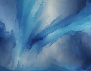 Poster - an abstract painting featuring a dynamic interplay of blue and white hues, with brushstrokes that create a sense of movement and energy