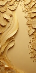 Fototapete - a golden, abstract floral pattern with curved lines and leaves, creating a sense of movement and organic shapes