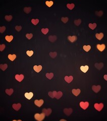 Leinwandbilder - A dark background with a pattern of colorful heart-shaped lights in various shades of red, orange, and yellow, creating a warm and romantic atmosphere