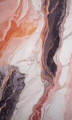 Fototapete - a marble surface with a striking abstract pattern of swirling lines and colors, including shades of pink, orange, and black