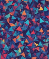 Fototapete - a vibrant and abstract pattern composed of numerous overlapping triangles in various shades of blue, orange, and red, creating a visually striking and dynamic composition
