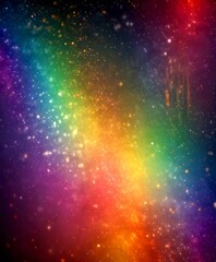 Poster - a vibrant, abstract cosmic scene with a rainbow-like gradient of colors, scattered stars, and a sense of depth and dimension