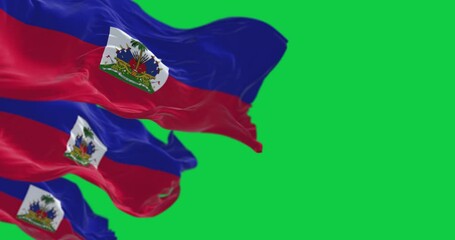 Wall Mural - Haiti national flags waving in the wind isolated on green background