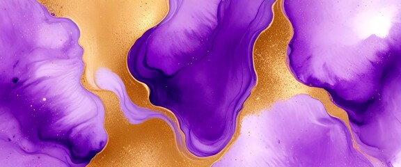 Leinwandbilder - abstract art with a purple and gold color scheme, featuring swirling patterns and splashes of color