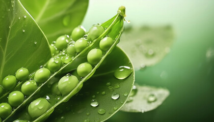 Peas on leaf green background