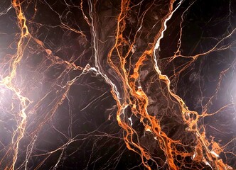 Fototapete - a close-up view marble surface with a dark brown and orange marble pattern The marble has a textured and intricate appearance, with visible cracks and swirls
