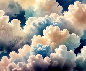 Leinwandbilder - a captivating sky filled with fluffy white and light blue clouds, creating a serene and dreamy atmosphere