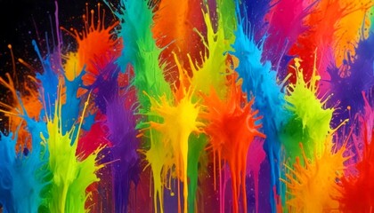 Leinwandbilder - a vibrant abstract painting featuring a multitude of colorful paint splatters in various shades of blue, green, yellow, orange, and red, creating a dynamic and energetic