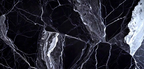 Leinwandbilder - a close-up view black marble surface with a distinctive pattern of white veins and cracks